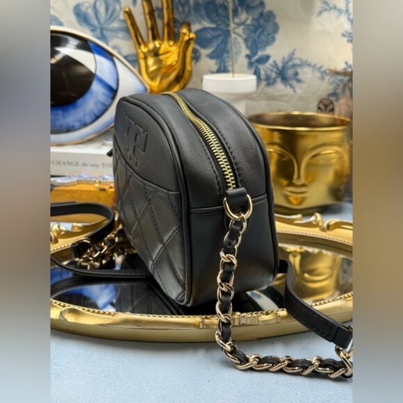 🆕 TORY BURCH 🧿 NWOT Savannah Chain Link Camera Bag Black Leather AUTHENTICATED - Picture 7 of 16